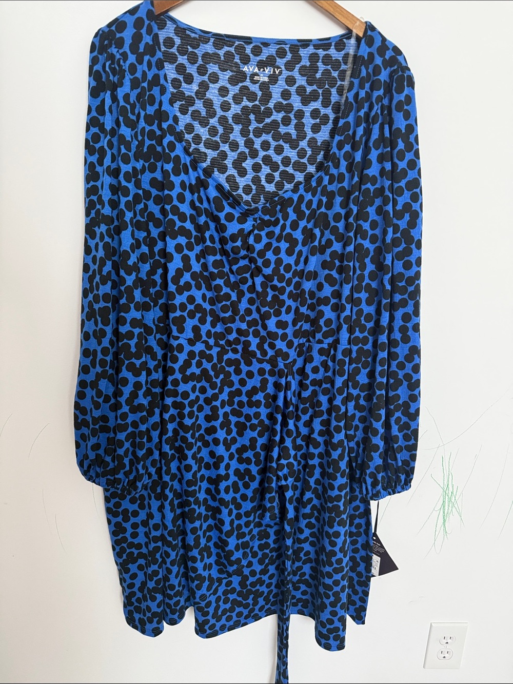 Ava & Viv Blue and Black Long Sleeve Printed Wrap Dress